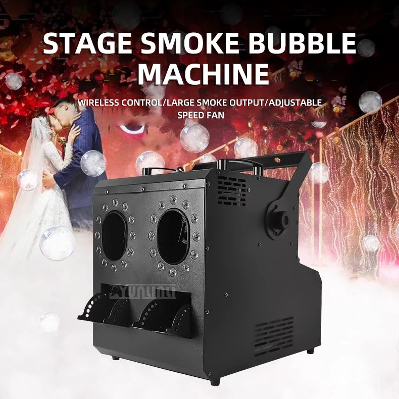 Dual Nozzle LED Smoke Bubble Machine, Stage Effect for Wedding Party, Stage Prop with Fog Bubble Blower