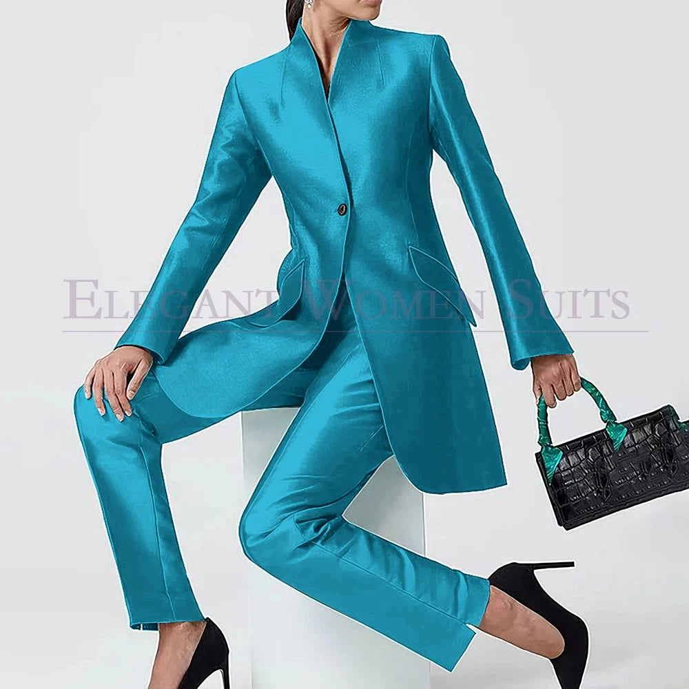 Evening Women's Suits Solid Color One-Button Slim 2 Piece Jacket Pants Full Sets High Quality Party Female Clothing 2026