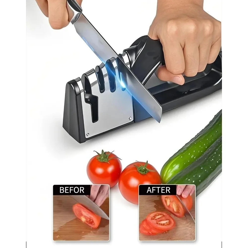 4 Segment Knife Sharpener Kitchen Multifunctional Non-slip Base Knife Sharpener Portable Household Kitchen Gadgets Accessories
