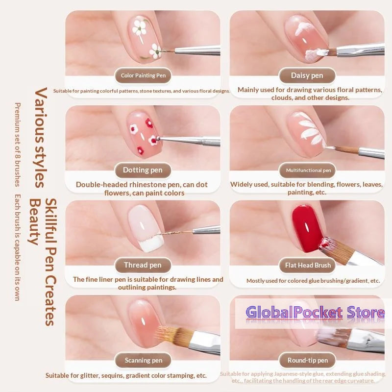 Nails Art Liner Brush Elongated Lines Drawing Painting Nail Design Pen UV Gel 3D Carving Brush Professional Manicure Salon Tool