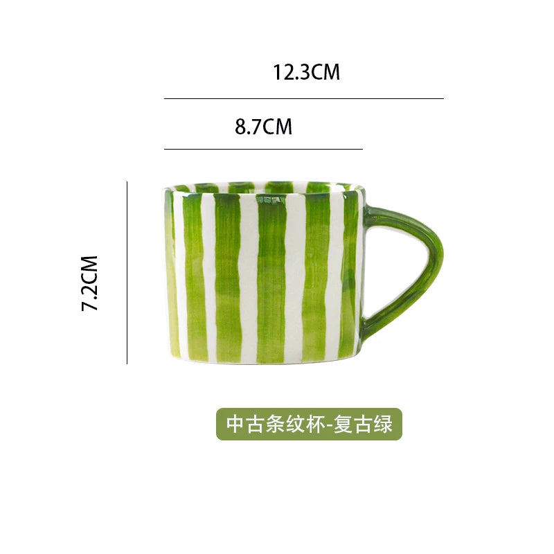 European Striped Ceramic Coffee Cup Saucer Modern Breakfast Dessert Plate Tea Cup Decorative Art Striped Coffee Cup 200 Ml Decor