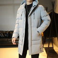 2023 Warm Hooded Mid-length Jacket Mens Casual Zip Up Cotton Padded Jacket Overcoat Autumn Winter Windbreaker Coats Men Clothing
