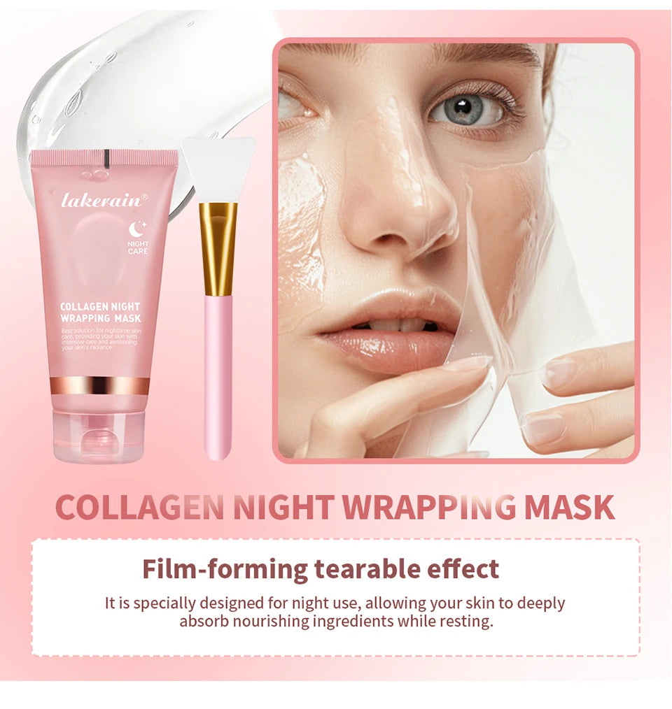 Collagen Overnight Wrapping Peel Off Facial Mask, Korean Collagen Night Wrapping Mask Deeply Hydrates Night Care Mask Cream 75ml