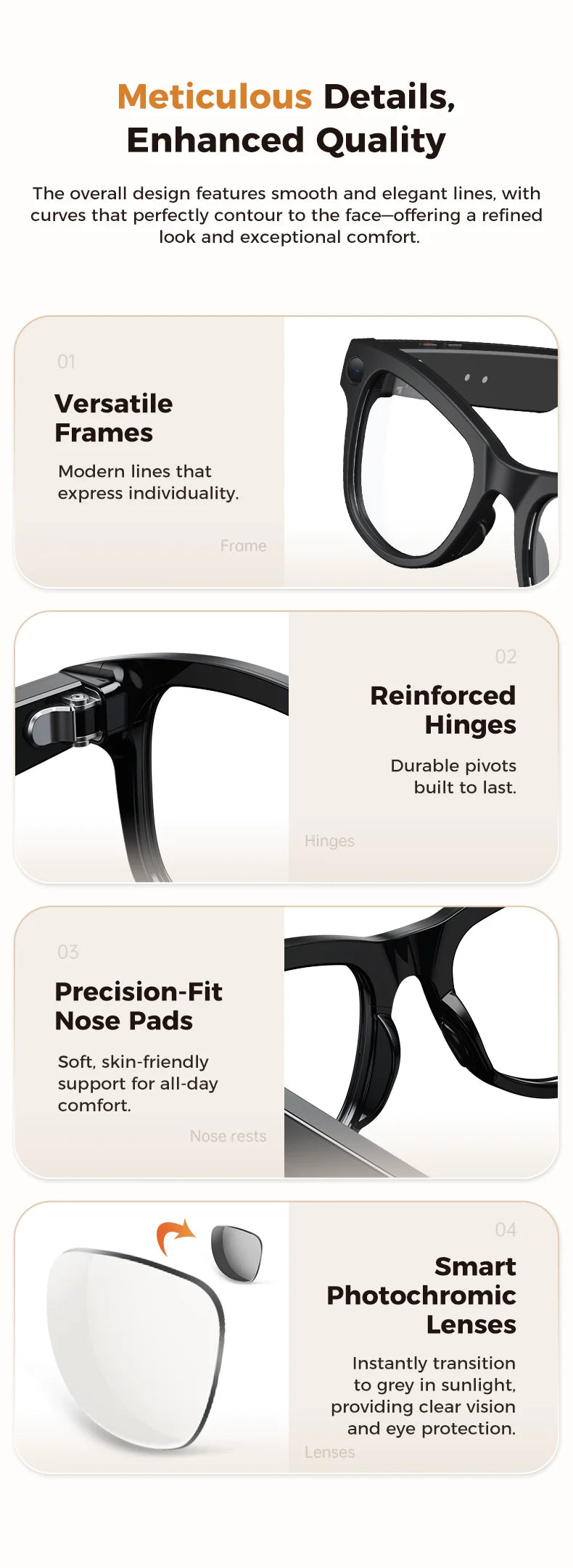 2026 AI Smart Glasses With 8MP Camera AI Voice Contorl Photo Recognition Shooting Video 150+Translation Photochromic Glasses Men