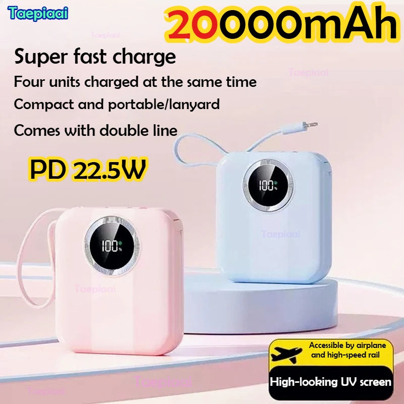[Flame-Retardant Power Bank] PD20 22.5W 20000mAh Display Fast Portable Auxiliary Battery Type-C Lcd Capacity Indicator PowerBank