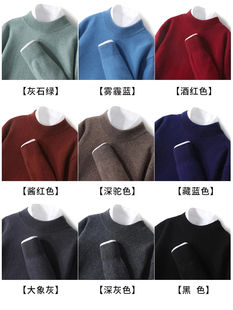 Autumn And Winter New 100% Pure Wool Men's Round Neck Thick Sweater Loose Knit Bottoming Shirt Cashmere Top
