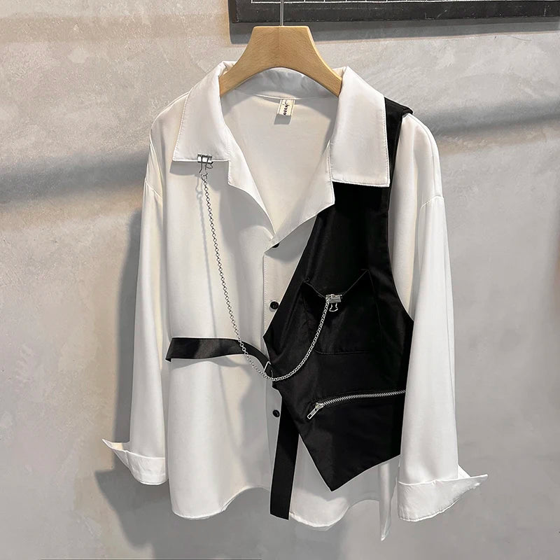 Autumn Men's Plus Size Casual Solid 2024 Dress Shirt Single Patch Pocket Long Sleeve Regular-fit Button-down Shirts B244