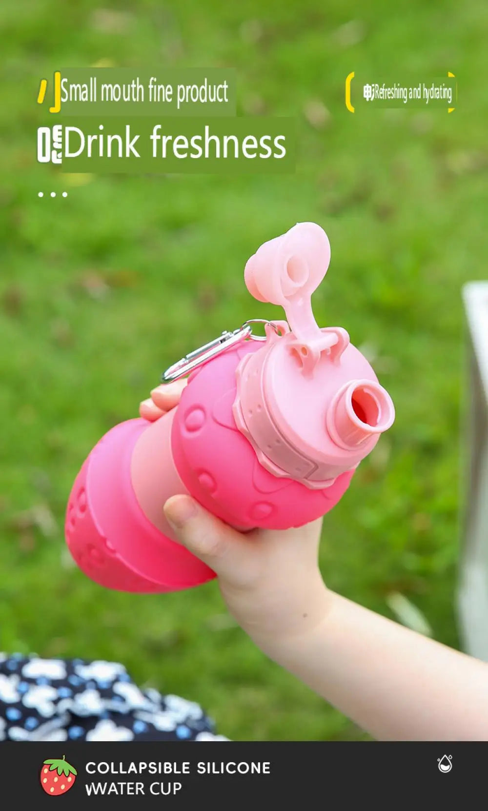 Portable Foldable Sports Water Bottle 600Ml Travel Sports Bottle Strawberry Shaped Water Bottle Kids Silicone Telescopic Cup