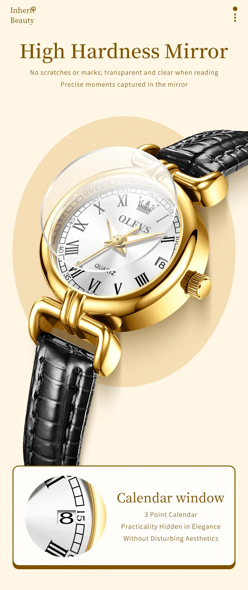 OLEVS 5645 New Women Watches Elegant Original Date Quartz Wristwatch Waterproof Luminous Watches For Woman Leather Strap Watch