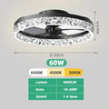 IRALAN Ceiling Fans with Remote Control and Light Suitable for Indoor Study White and Black Lighting Smart Electric Fan