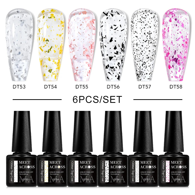 MEET ACROSS 6/8Pcs Set Glitter Gel Nail Polish Autumn Winter Nail Art Varnishes Semi Permanent Soak Off UV Gel Kit Nails Lacquer