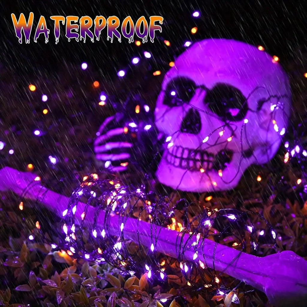 45.93ft 120LED Halloween Purple Orange LED Solar Fairy Lights Outdoor Waterproof Hanging Garden Light Fence Terrace Porch Decor