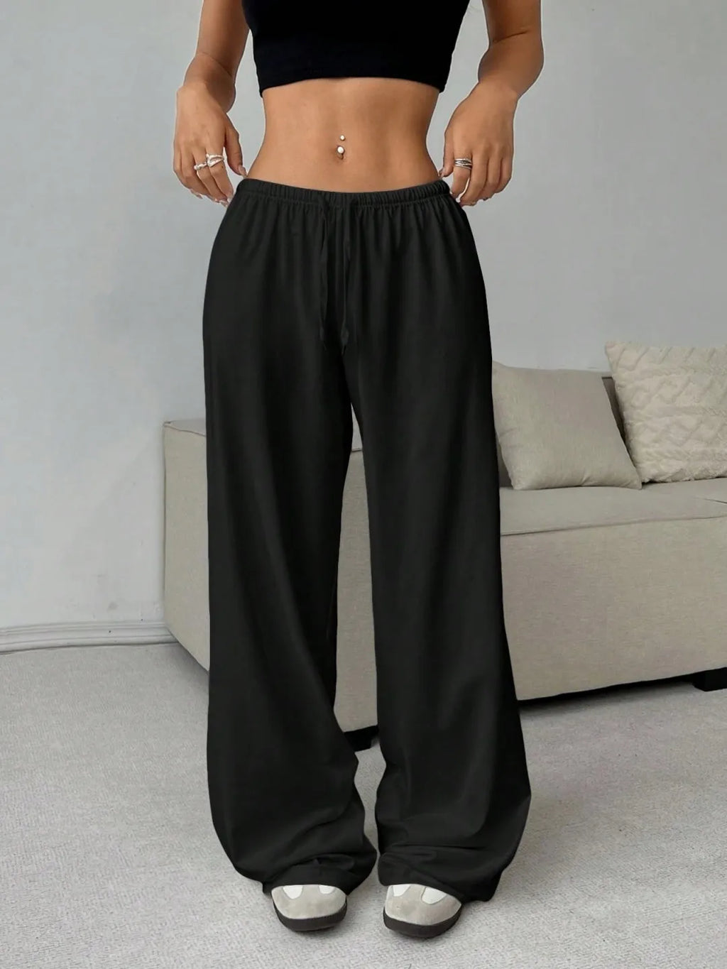 2026 Women's Casual Four Seasons Comfortable Loose Woman Pants Solid  Drawstring Elastic Belt Wide Leg Running Chic Women Pants