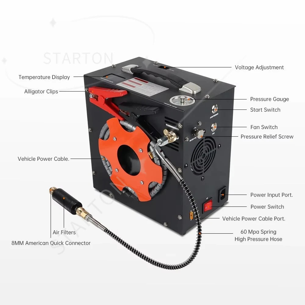 Portable 12V AC 110-220V Oil-Free Air Compressor 300 Bar Car Battery Supply Aluminum Alloy Diving Swim Gear Accessories