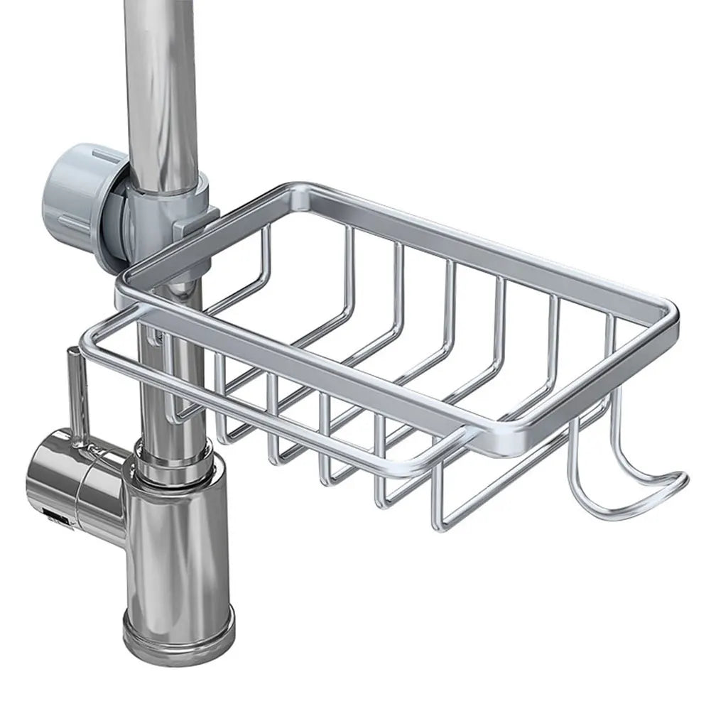 Kitchen Sink Faucet Organizer Detachable Over Faucet Sink Caddy Organizer Faucet Drain Rack with Hook Work with Round Water Pipe