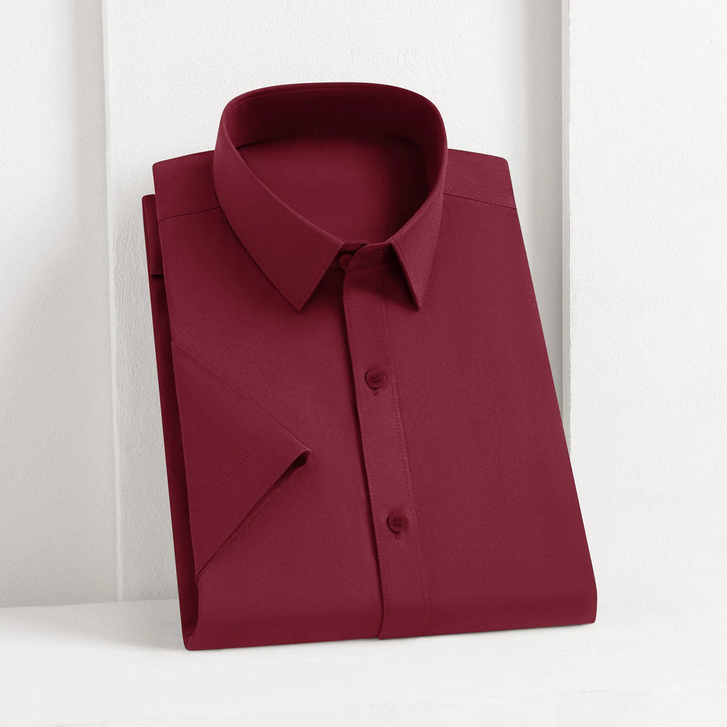 New Men's Business Casual Solid Color Short Sleeved Shirt for Summer Fashion No Ironing Comfortable and Versatile Top
