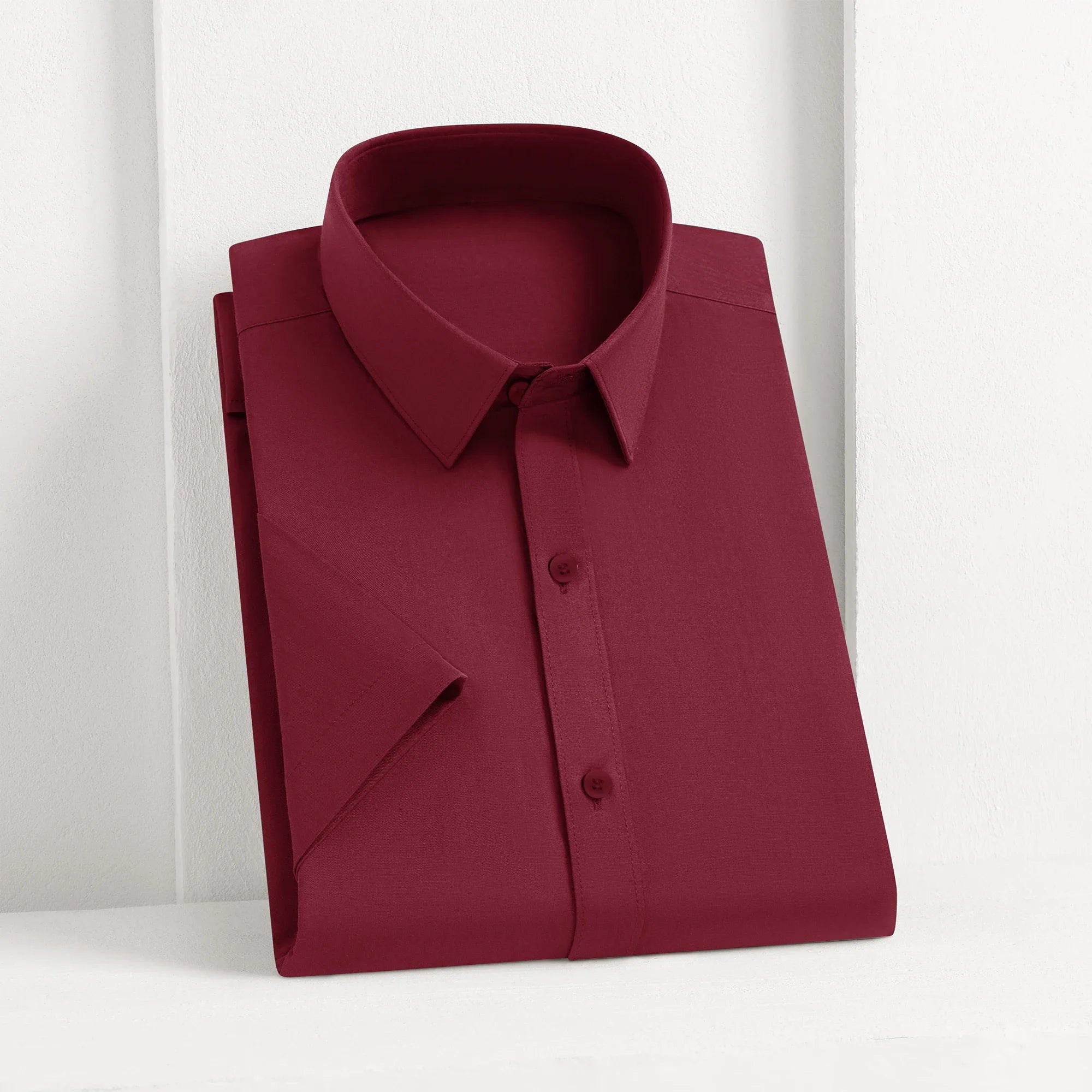 New Men's Business Casual Solid Color Short Sleeved Shirt for Summer Fashion No Ironing Comfortable and Versatile Top