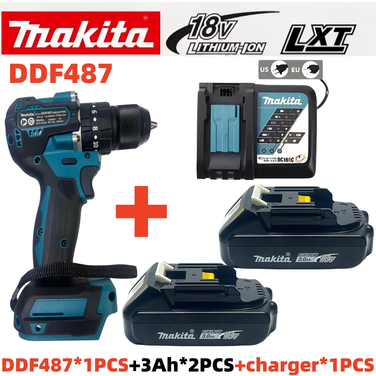 Makita DDF487 10mm Brushless 18V 3.0Ah Li-ion Cordless Drill, High Torque Electric Screwdriver With Makita 18V Battery