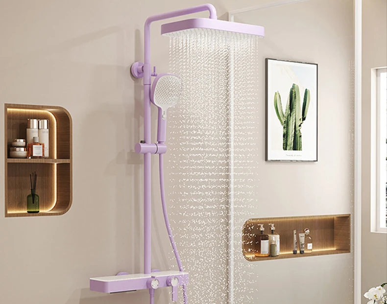 JIENI Brushed Gold Bathroom Shower Set Rainfall Hot And Cold Control Multifunctional Bath Shower Faucet System W/ Hand Shower