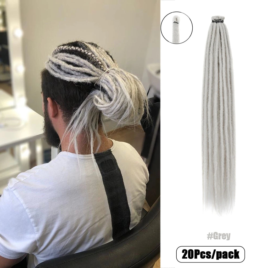 20Strands 24 Inch Synthetic Dreadlock Extensions Ombre Black 0.6cm Width Single Ended Hippie Reggae Style Crochet Hair for Men