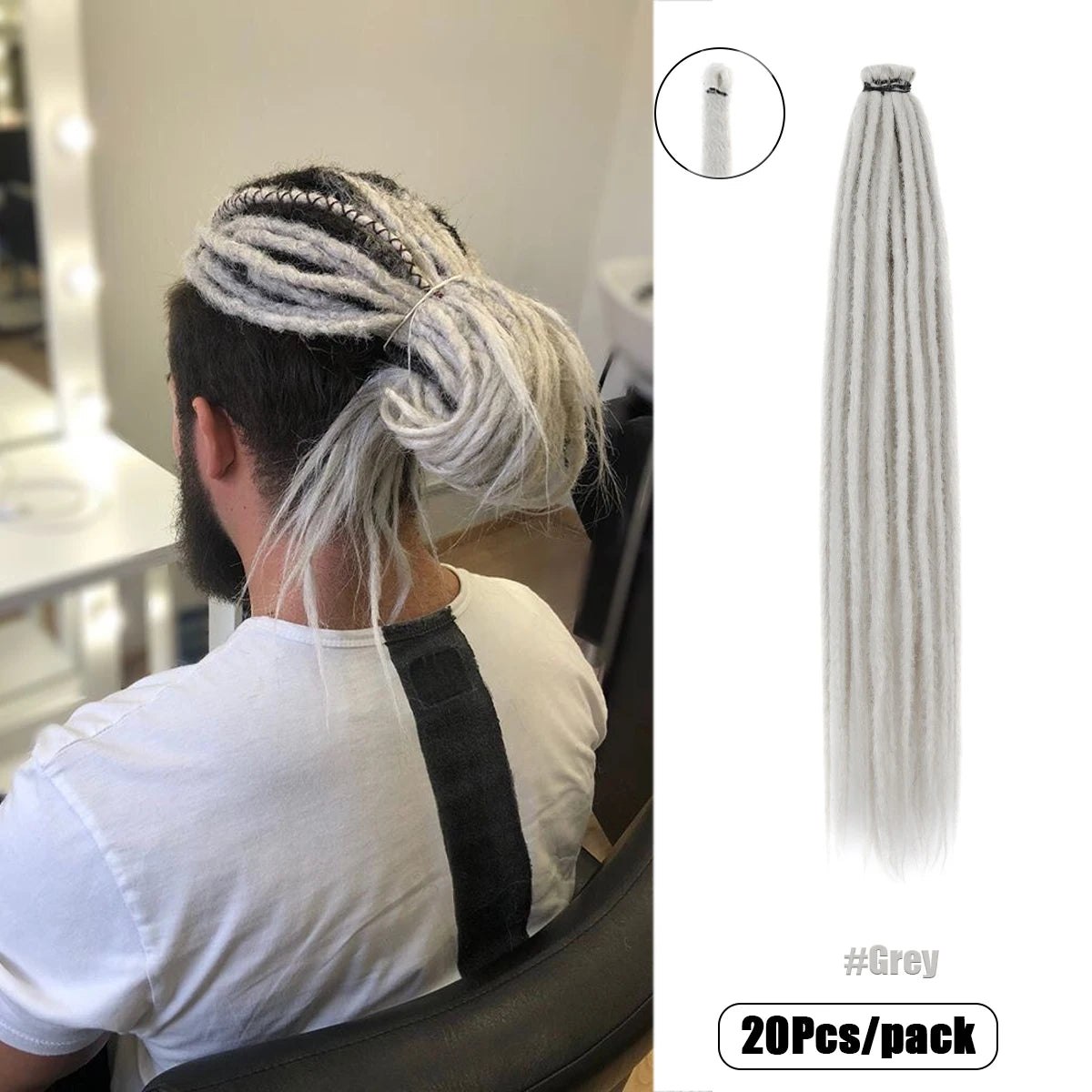 20Strands 24 Inch Synthetic Dreadlock Extensions Ombre Black 0.6cm Width Single Ended Hippie Reggae Style Crochet Hair for Men