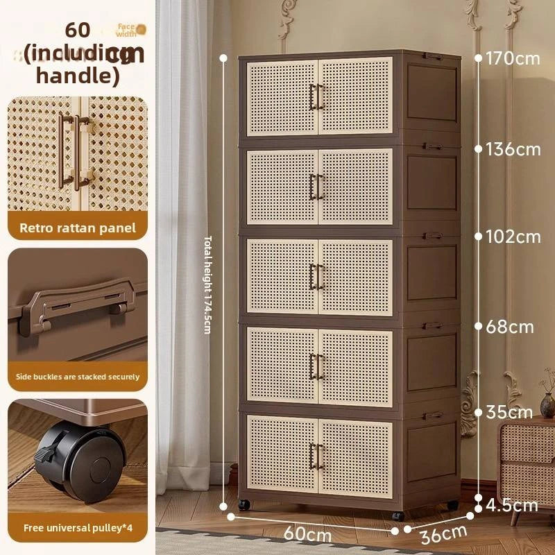 #Retro Storage Cabinet, Tall Wooden Foldable Cabinet for Living Room, Large Capacity Space Saving