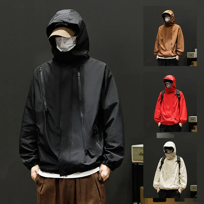 Japanese Windbreakers Men's Jacket Zipper Coat Cargo Waterproof Jackets Bomber Camping Loose Thin Softshell Hooded Hiking Jacket