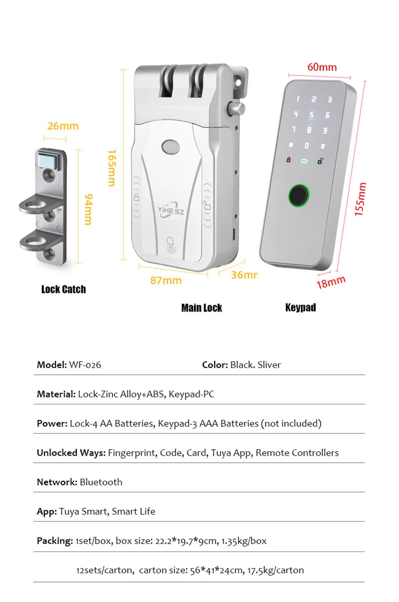 YiHESZ Fingerprint Password Door Lock 433Mhz Remote Control Smart Lock Dual Motor Backup Battery System Deadbolt Lock Wafu 026