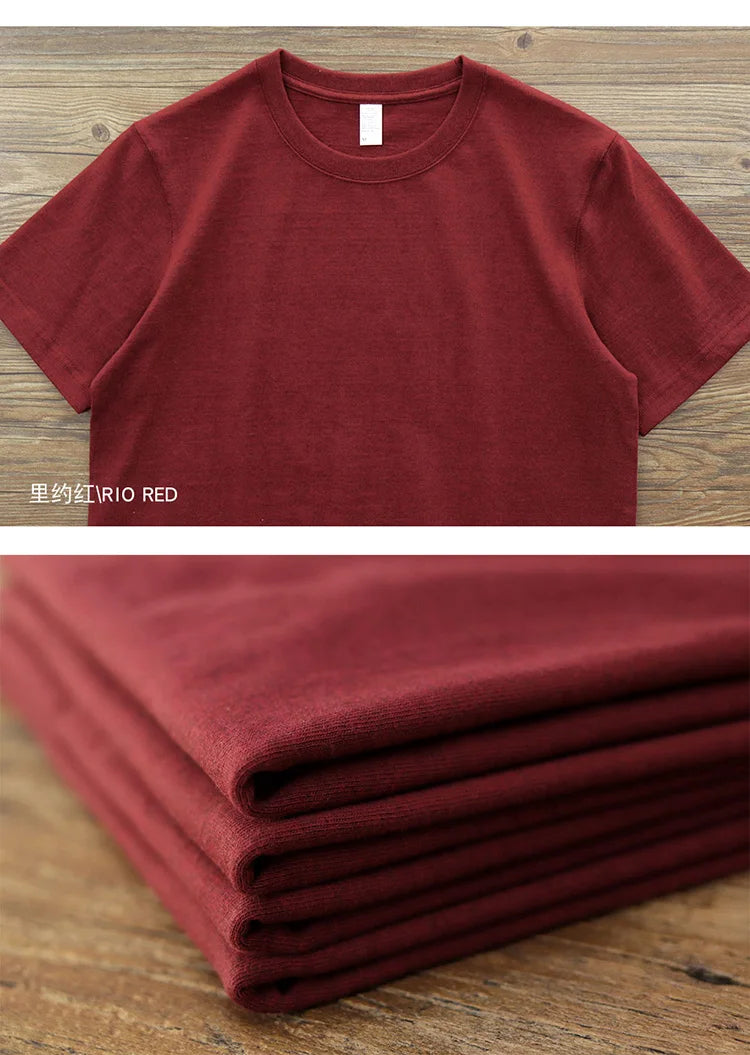 Have Blue Pure Cotton Base Shirt Solid Color T-Shirt American Retro Round Neck Short Sleeve Heavyweight T-Shirt for Men