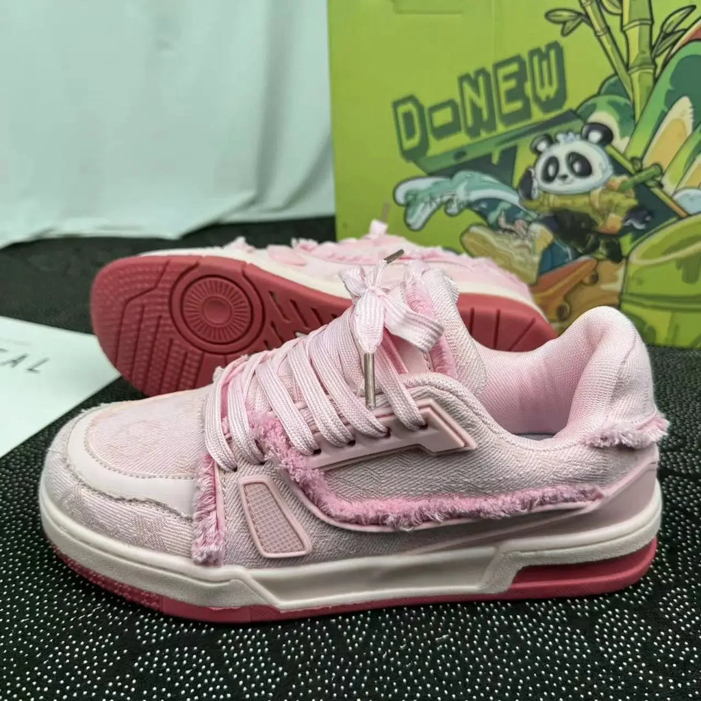 2025 New Casual Women's Sneakers Popular Niche Vintage Skateboard Spring Autumn All Match Shoes Couple Style Pink Sneakers