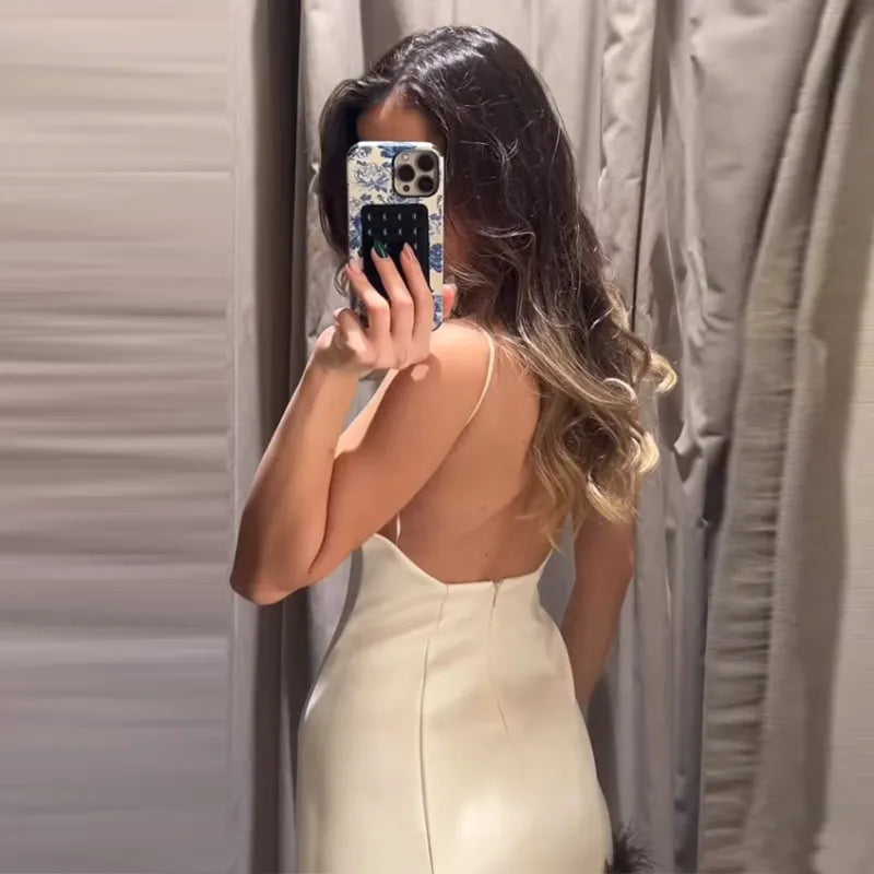 Sexy Women's Dress Halter Sleeveless Backless Slim Hip Package Tassel Female Dresses 2025 Autumn Party Christmas Chic Lady Robe