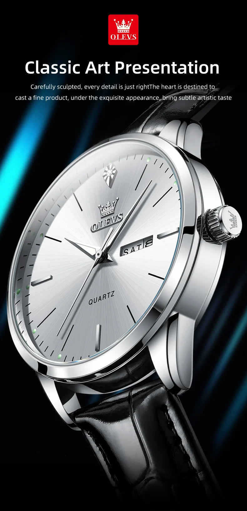 OLEVS 2935 Business Casual Men's Watch Waterproof Leather Strap Luxury Brand Date Week Temperament Trend Quartz Men's Watch