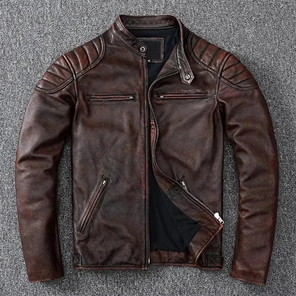 2025 New Leather Jacket Top Layer 100% Cowhide Leather Clothes Men's Stand Collar Motorcycle Clothes  Autumn Winter Plus Size