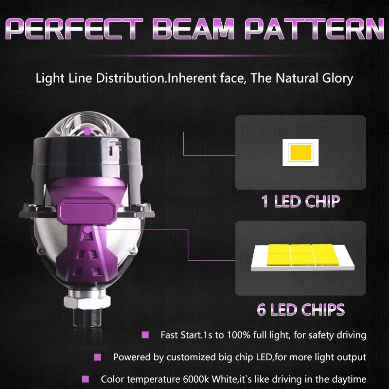 100W 2.5 Inch Bi LED Projector H7 H4 9005 9006 Angel Eyes Hyperboloid Lenses For Headlight 11130LUX Car Lights Car Accessories