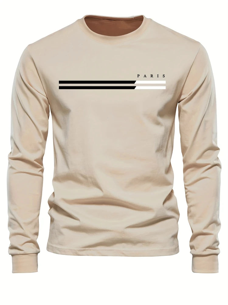 Mens Spring And Autumn Casual Fashion Loose Large Size Paris Pattern Printed Pullover Long Sleeve Gradient Round Neck Sweatshirt