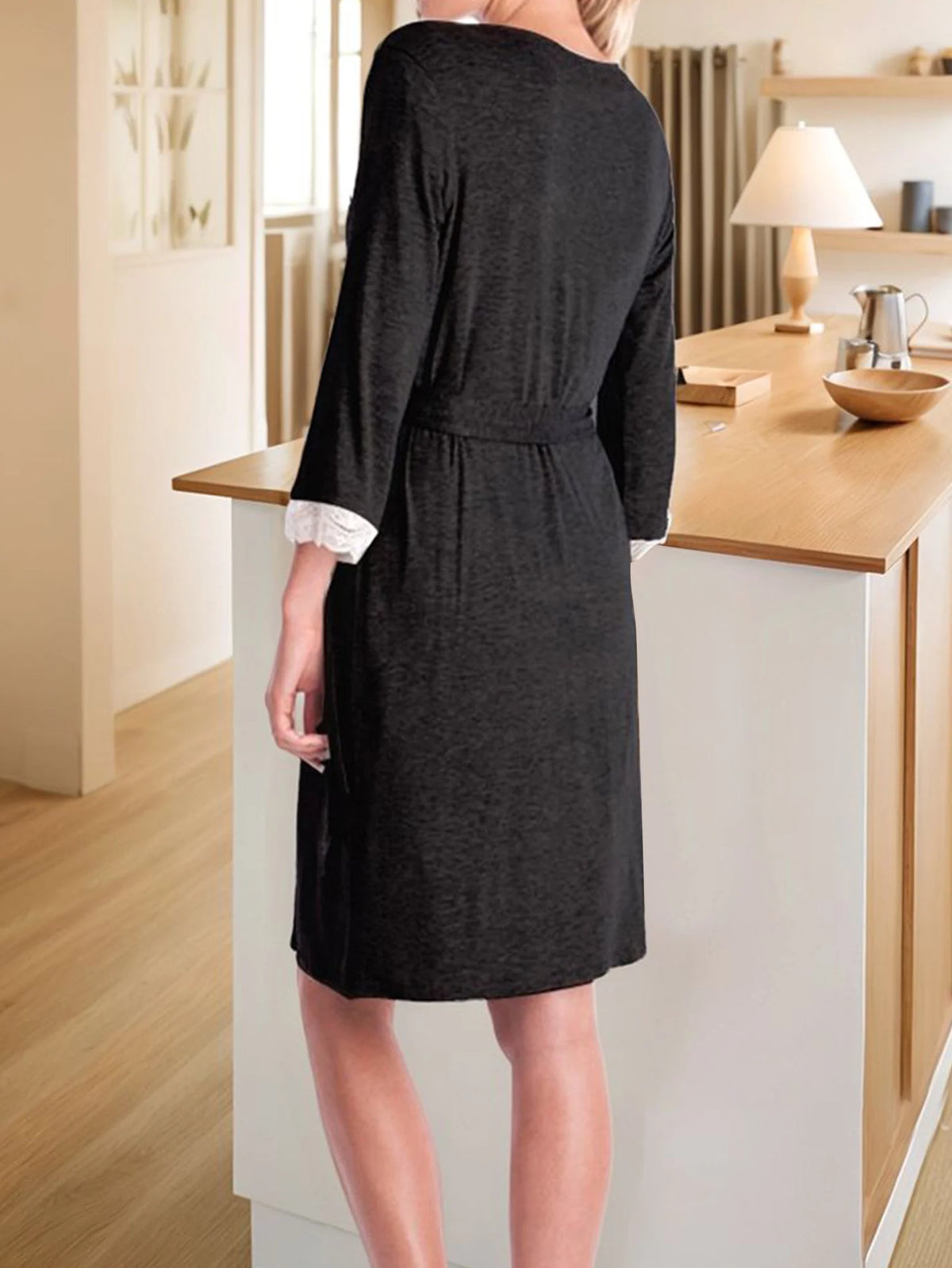Women's Maternity Robe Pregnancy Breastfeeding Bathrobes Labor Delivery Nightgowns Black S