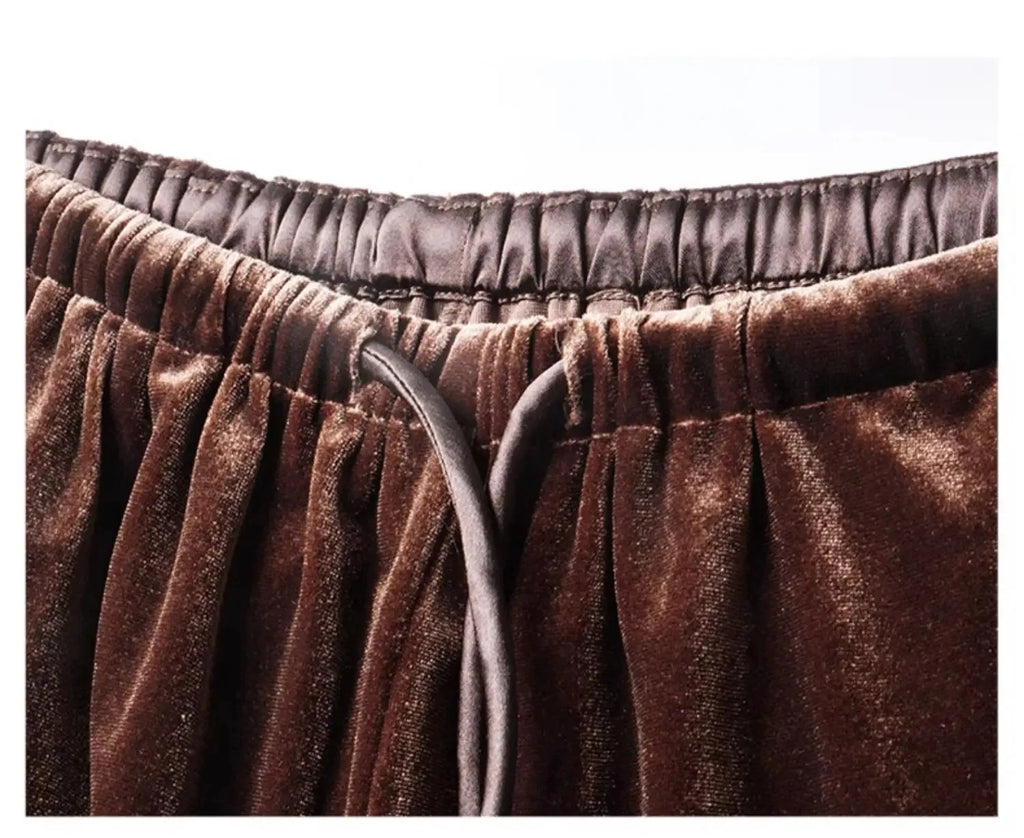 OLrain Velvet Drawstring Baggy Sweatpant Woman 2026 Autumn Casual Retro High Waist Wide Leg Long Pants Women Trousers M56QK85138