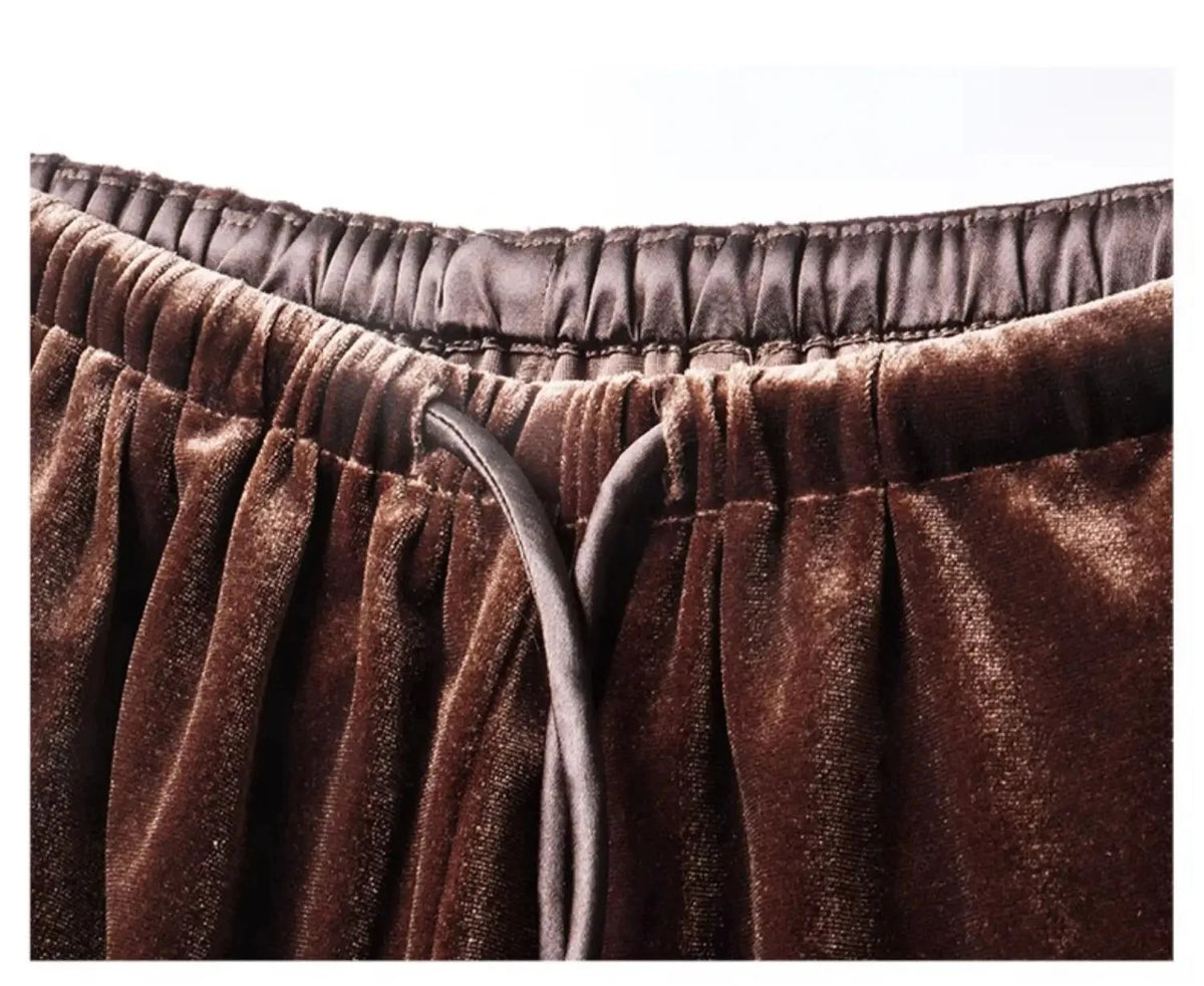 OLrain Velvet Drawstring Baggy Sweatpant Woman 2026 Autumn Casual Retro High Waist Wide Leg Long Pants Women Trousers M56QK85138