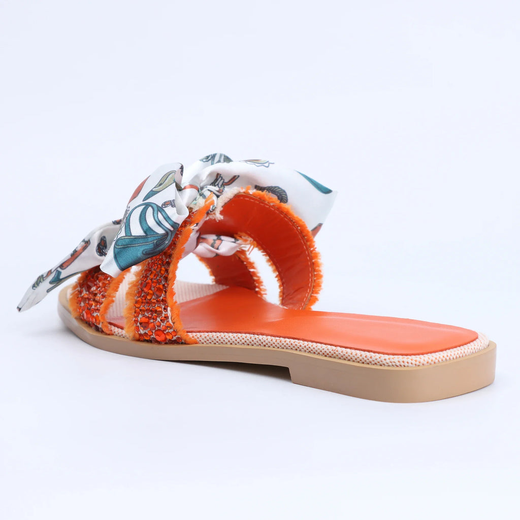 Women's Dressy Flat Rhinestone Sandals Comfortable Slip On Leather Sandals Shoes Women 2024 Luxury Brand High Quality Shoes