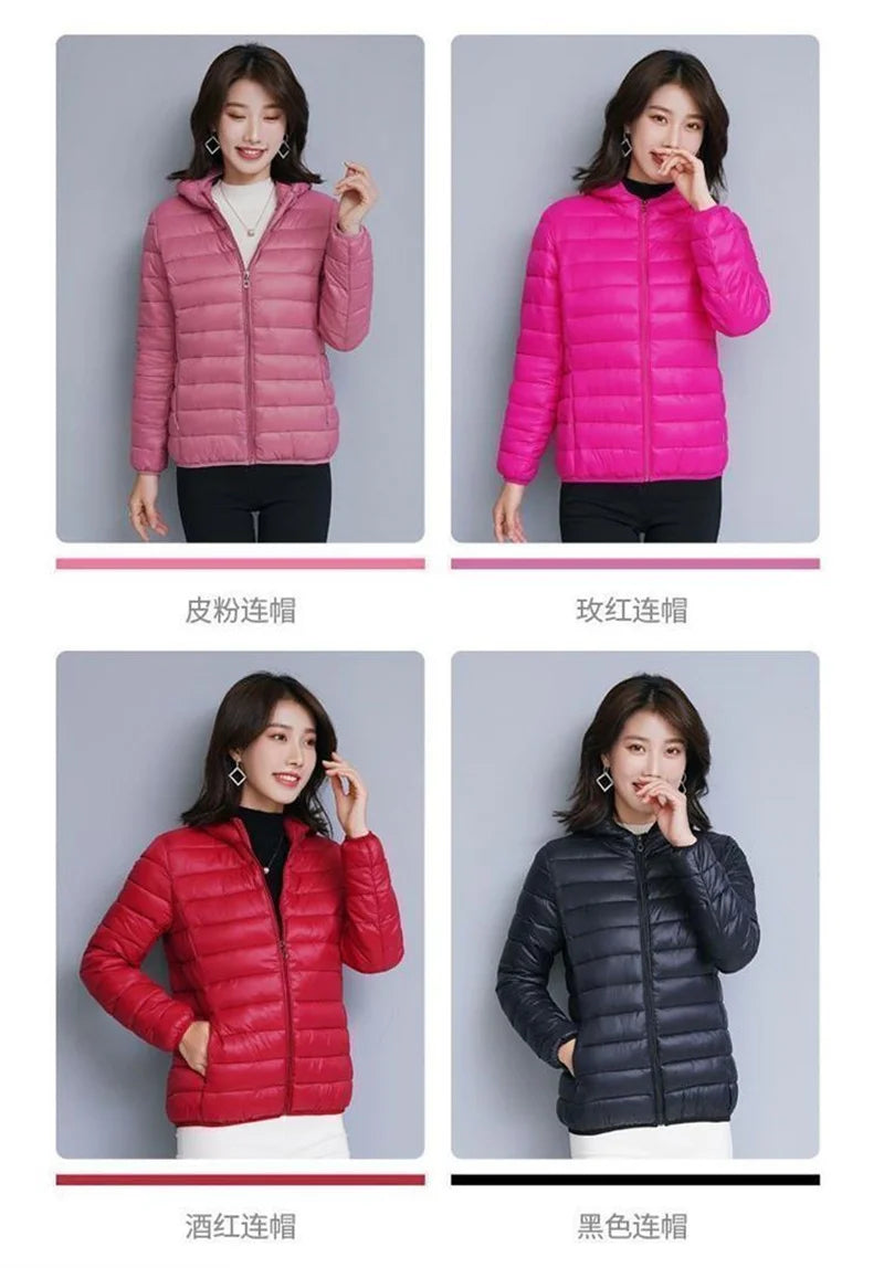 Down Jacket Women's Short Autumn Winter New Parkas Stand-UP Collar Hooded Warm Cotton Padded Coat Large Size Outcoat Ladies Tops