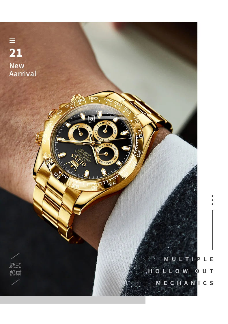 OLEVS 6638 Men Watch Classic Multifunctional Dial Waterproof Luminous Watches Fully Automatic Mechanical Male Wristwatch