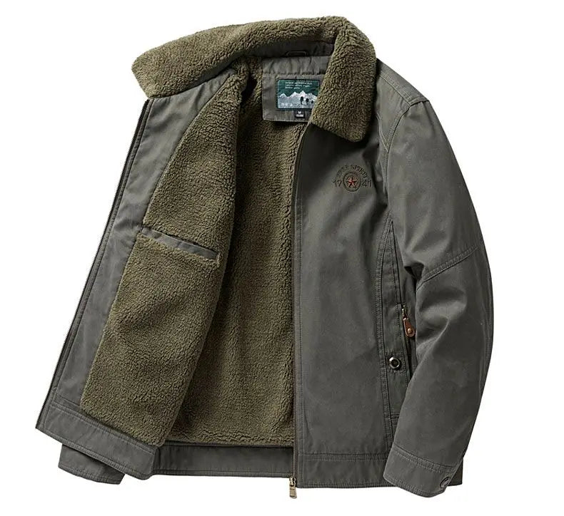 Autumn Winter Men's Cotton Thick Warm Fleece Jackets Stand Collar Fleece Lined Outdoor Workwear Warm Casual Style New Arrival