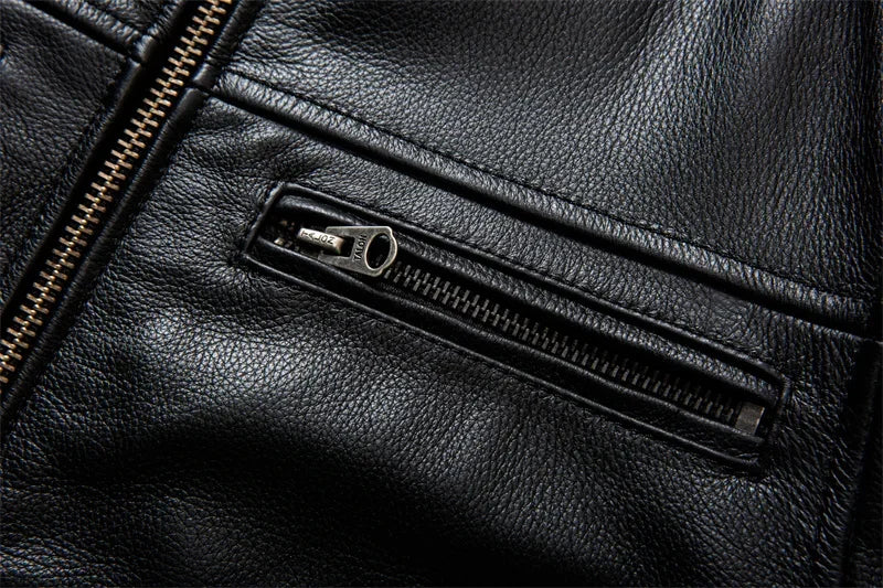 2025 New Top Layer Cowhide  Leather  Jacket Men Black Stand Collar Short Genuine Leather Coat High Quality  Motorcycle Jackets