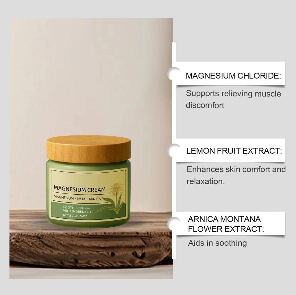 50g Relief Soothing Magnesium Soothing Body Cream Non-Greasy Knees Muscles External Massage Care MSM Arnica Mild Daily Care