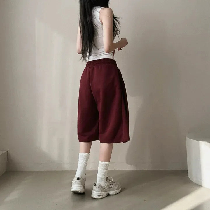 Summer Drawstring Wide Leg Shorts Women Fitness Running Loose Casual Large Sports Shorts Sweat Short High Elastic Lace Up Pants