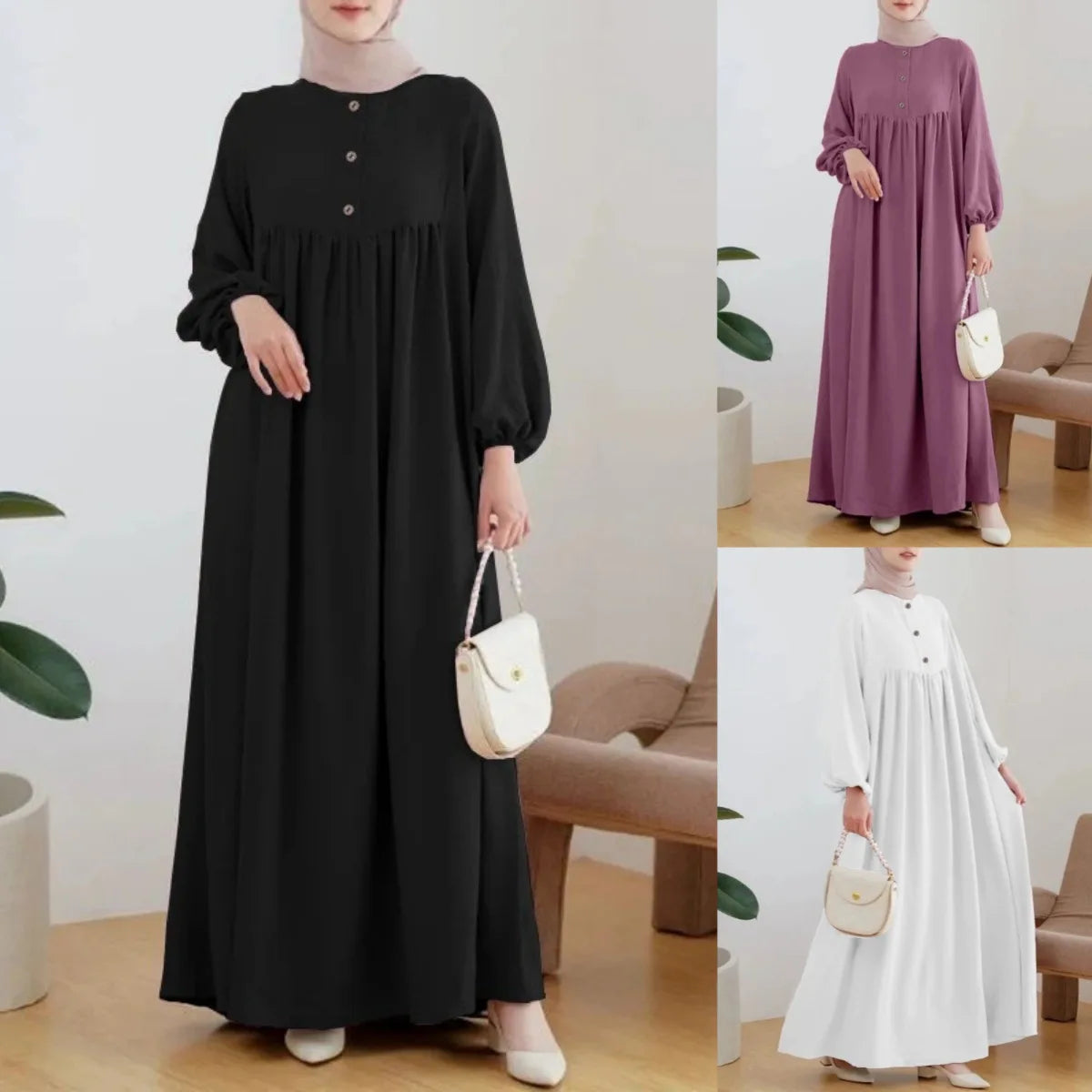 Stylish Casual Robe Bubble Sleeve Dress
