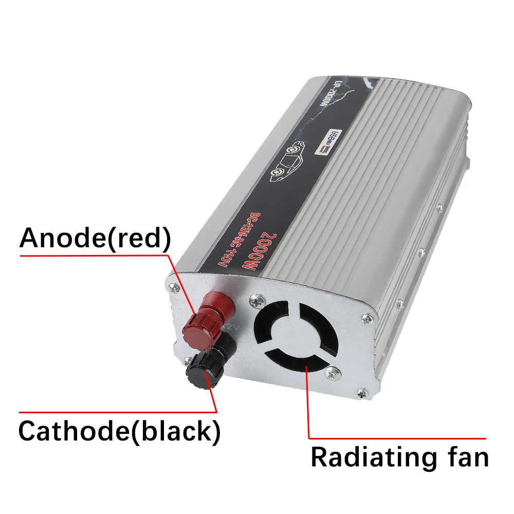 2000W DC/AC Inverter 12V To 110V 220V AC Power Socket With USB Charger Switch Car Inverter Solar Power Storage Battery Converter