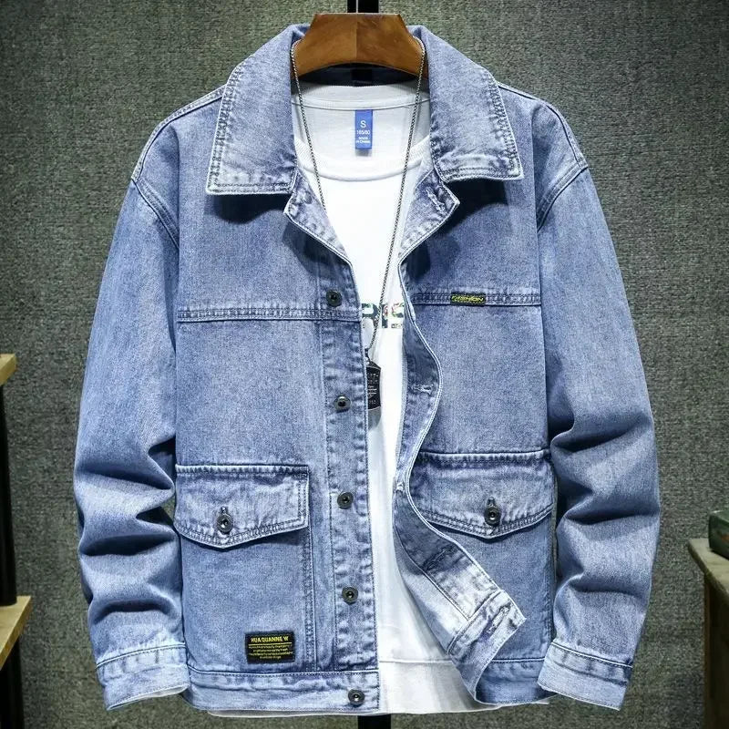Denim Jackets Man Autumn Cargo Jeans Coat for Men Black Low Price Clothing of Fabric on Board Elatic Designer Korean Style G