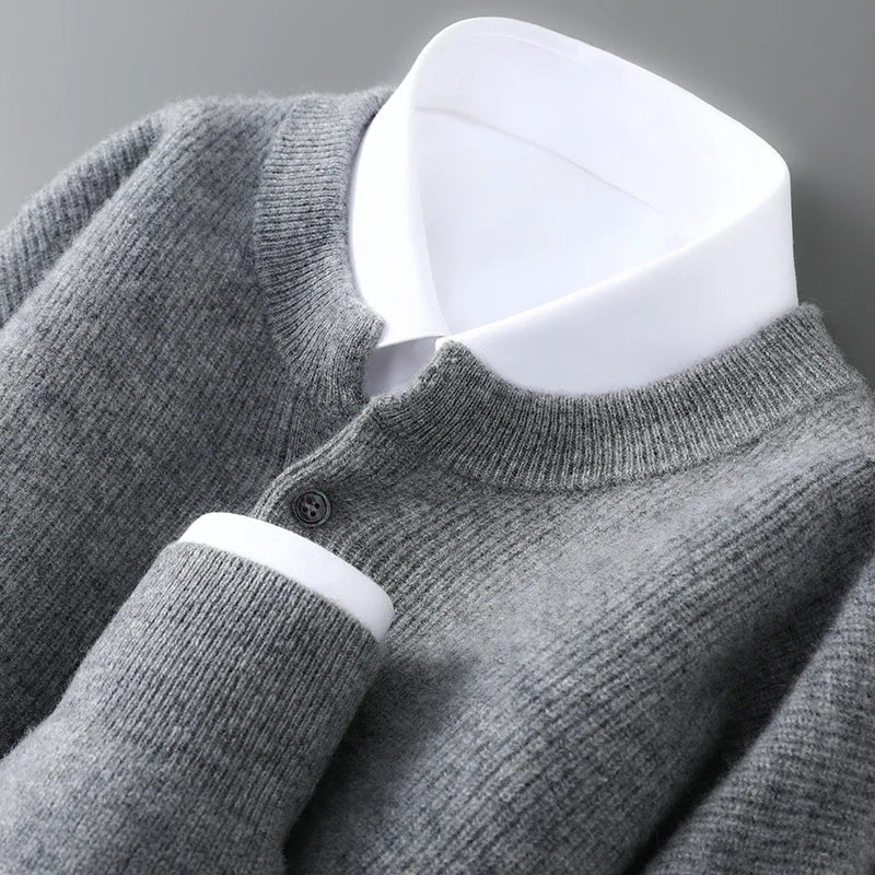 MVLYFLRT Men's 100% Merino Wool Round Neck Pullover Sweater Casual Thick Knit Autumn Winter Warm Cashmere Feel Sweater