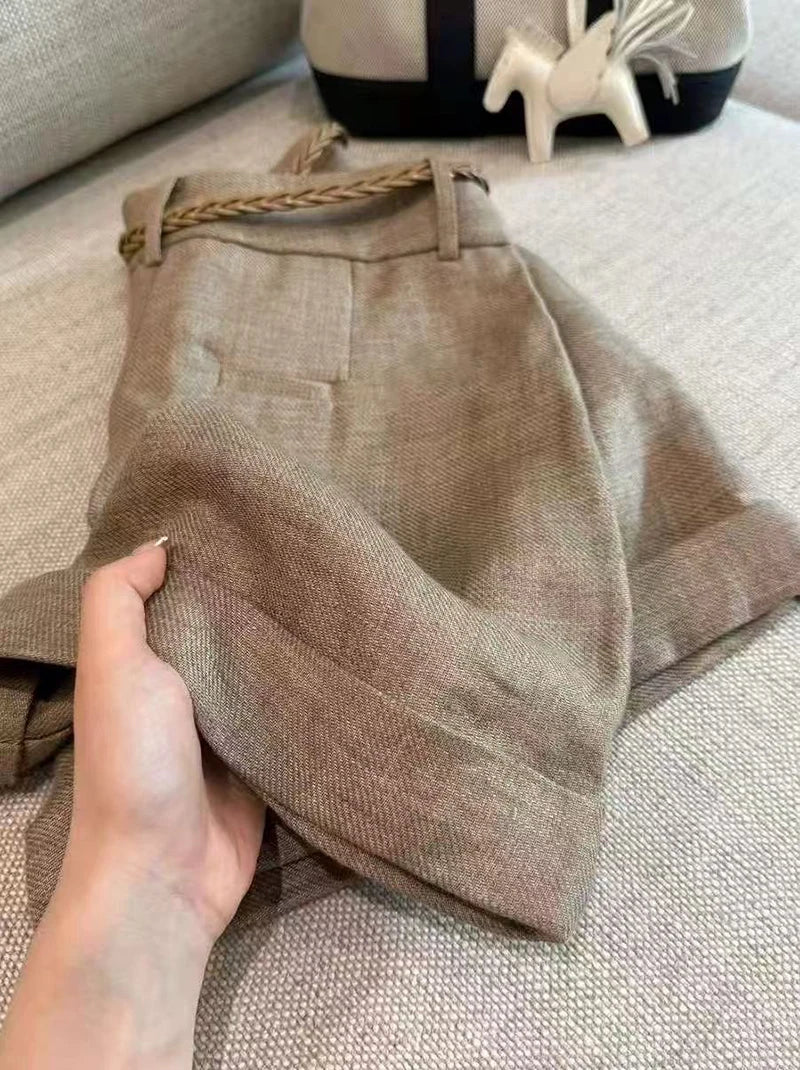 High Waist A-Line Linen Shorts for Women Summer Loose Casual Wide Leg Shorts Fashion All Match Home Comfortable Shorts New